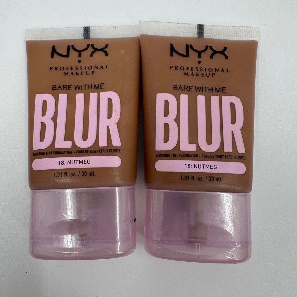 NYX Bare With Me Blur Blurring Tint Foundation 18 Nutmeg‎ 1.01oz Lot of 2 NEW